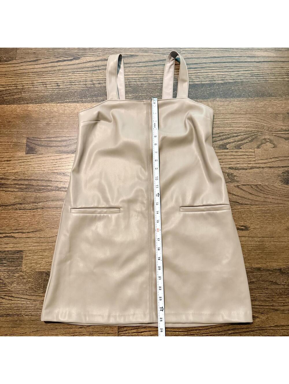 NWOT Abercrombie & Fitch Faux Leather Jumper Mini Beige Dress Medium - Picture 6 of 8